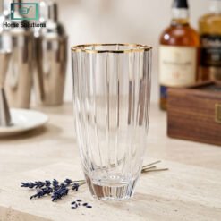 Flower Shape Crystal Glass Set of 6 with Gold Rim - Long Drink Glass 5 glass set1 - Home Solutions