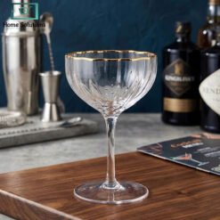 Crystal martini glass set of 6 with gold rim elegant cocktail and dessert serving glasses