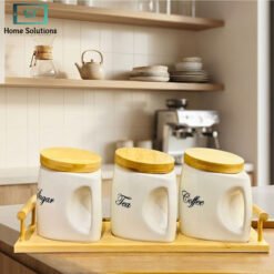 3pcs tea coffee sugar jar set with stand for stylish kitchen storage and countertop organization