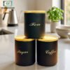 Airtight Jar Set 3Pcs – Kitchen Storage Containers 2 Airtight tea coffee sugar jar set of 3 made from durable metal for kitchen storage and organization