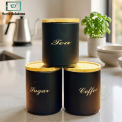 Airtight tea coffee sugar jar set of 3 made from durable metal for kitchen storage and organization