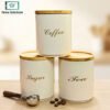Airtight Jar Set 3Pcs – Kitchen Storage Containers 1 Airtight tea coffee sugar jar set of 3 made from durable metal for kitchen storage and organization