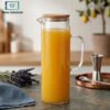 Glass Water Jug with Wooden Lid 1.5L 1 Glass water jug with wooden lid 1.5 liter elegant serving pitcher for water juices and beverages