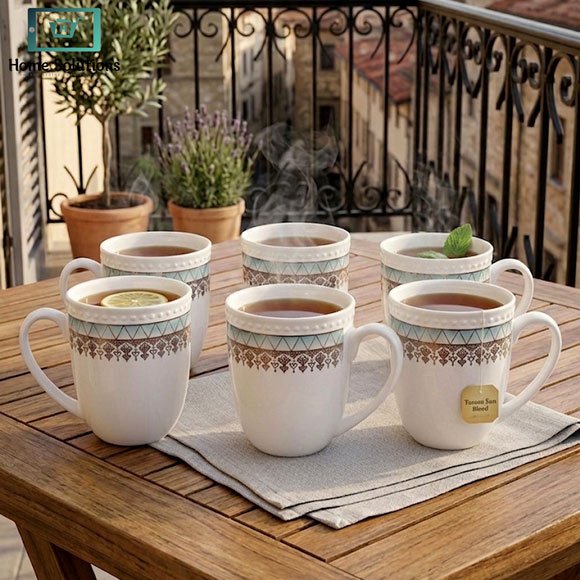 Elegant Bone China Mug Set 6pcs 3 Elegant Bone China Mug Set 6pcs with Turquoise and Silver Design