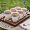 Elegant Bone China Mug Set 6pcs - Geometric 2 Elegant Bone China Mug Set 6pcs with Turquoise and Silver Design