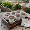 Elegant Bone China Mug Set 6pcs - Geometric Design 2 Elegant Bone China Mug Set 6pcs with Turquoise and Silver Design