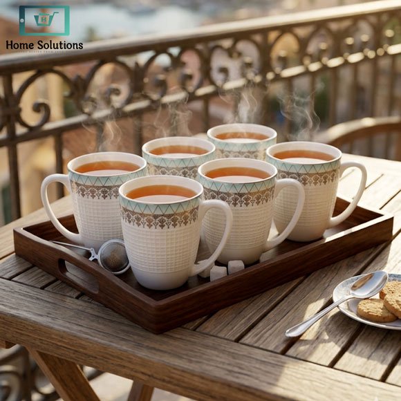 Elegant Bone China Mug Set 6pcs 3 Elegant Bone China Mug Set 6pcs with Turquoise and Silver Design