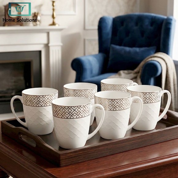 Elegant Bone China Mug Set 6pcs 3 Elegant Bone China Mug Set 6pcs with Turquoise and Silver Design