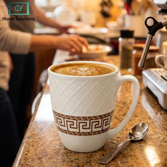 Elegant Bone China Mug Set 6pcs - Greek Key Pattern 4 Elegant Bone China Mug Set 6pcs - Greek Key Pattern - Image 2