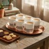 Elegant Bone China Mug Set 6pcs - Greek Key Pattern 1 Elegant Bone China Mug Set 6pcs with Turquoise and Silver Design