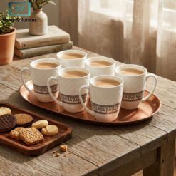 Elegant Bone China Mug Set 6pcs with Turquoise and Silver Design