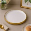 Ceramic Serving Plate with Gold Finish - 8.5-Inch Round 1 Brilliant 10-inch square ceramic serving plate with gold metal rim elegant dessert and appetizer serving plate