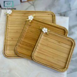 Exquisite Bamboo Platter Golden Flower Wooden Serving Tray Set of 3 4 platter1 - Home Solutions