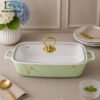 Rectangular ceramic casserole dish with glass lid - 12-inch 2 Brilliant ceramic casserole with lid and metal stand 10.25 inch elegant serving dish for hot meals