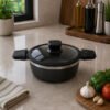 Alpenberg Casserole 20cm with Glass Lid Black/Silver 1 Alpenberg 20cm casserole with glass lid black and silver non stick cooking pot for soups curries and rice