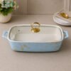 Rectangular ceramic casserole dish with glass lid - 12-inch 2 Brilliant ceramic casserole with lid and metal stand 10.25 inch elegant serving dish for hot meals