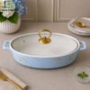 Oval ceramic casserole dish with glass lid - 12-inch 1 Brilliant ceramic casserole with lid and metal stand 10.25 inch elegant serving dish for hot meals