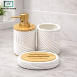Elegant 3 piece bathroom accessories set with soap dispenser toothbrush holder and soap dish black and white