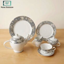 Elegant porcelain tea set with silver rim