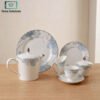 Elegant Porcelain Tea Set 24 Pieces - Blue Floral 1 Elegant porcelain tea set with silver rim
