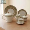 Elegant Porcelain Tea Set 24 Pieces - Green Brushstroke 1 Elegant porcelain tea set with silver rim