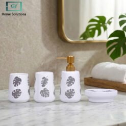 Elegant 3 piece bathroom set with soap dispenser toothbrush holder and soap dish black and white