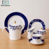 Elegant Porcelain Tea Set 24 Pieces - Blue and White 1 Elegant porcelain tea set with silver rim