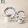 Elegant Ceramic Tea Set 24 Pieces - Blue Marble 1 Elegant porcelain tea set with silver rim