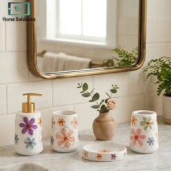 Elegant 3 piece bathroom set with soap dispenser toothbrush holder and soap dish black and white