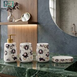 Elegant 3 piece bathroom set with soap dispenser toothbrush holder and soap dish black and white