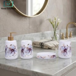 Elegant 3 piece bathroom set with soap dispenser toothbrush holder and soap dish black and white