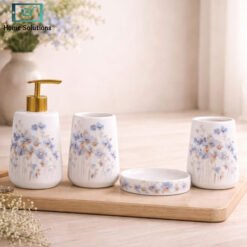 Elegant 3 piece bathroom set with soap dispenser toothbrush holder and soap dish black and white
