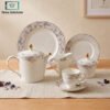 Luxury Porcelain Tea Set 24 Pieces 2 Elegant porcelain tea set with silver rim