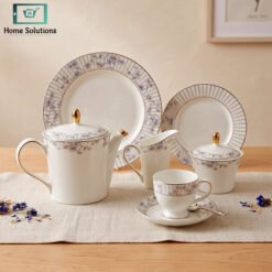 Elegant porcelain tea set with silver rim