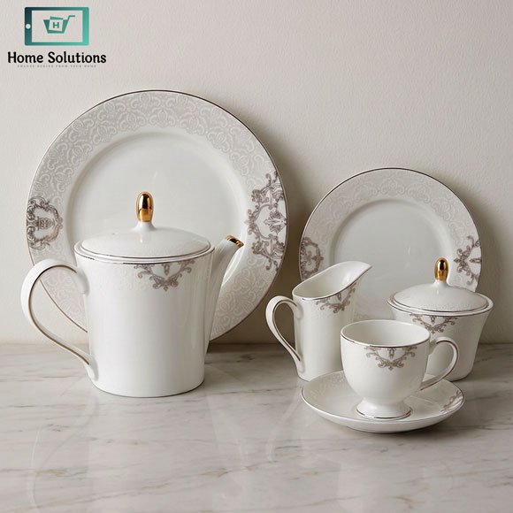 Luxury Porcelain Tea Set 24 Pieces 3 Elegant porcelain tea set with silver rim