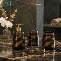 Elegant 3 piece bathroom set with soap dispenser toothbrush holder and soap dish black and white