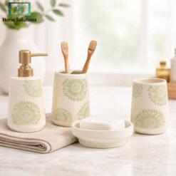 Elegant 3 piece bathroom set with soap dispenser toothbrush holder and soap dish black and white