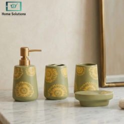 Elegant 3 piece bathroom set with soap dispenser toothbrush holder and soap dish black and white