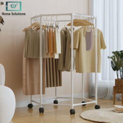 Hexagonal Rotating Clothes Rack with Wheels | Metal Movable Clothing Storage Stand 8 stand1 1 - Home Solutions