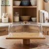 Elegant Cake Stand with Acrylic Dome Lid - Rectangular 1 Elegant revolving cake stand with glass dome lid luxury rotating dessert display and serving stand