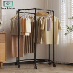 Hexagonal Rotating Clothes Rack with Wheels | Metal Movable Clothing Storage Stand 9 stand2 - Home Solutions