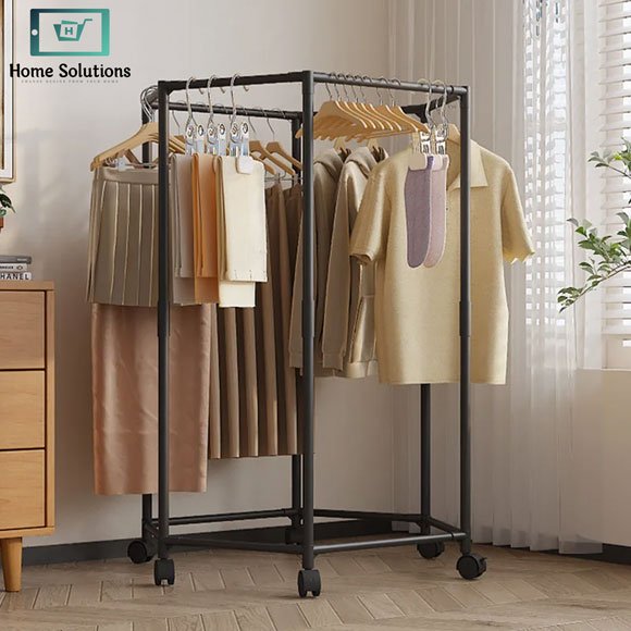 Hexagonal Rotating Clothes Rack with Wheels | Metal Movable Clothing Storage Stand 5 Hexagonal Rotating Clothes Rack with Wheels | Metal Movable Clothing Storage Stand - Image 3