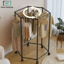 Hexagonal Rotating Clothes Rack with Wheels | Metal Movable Clothing Storage Stand 10 stand3 - Home Solutions