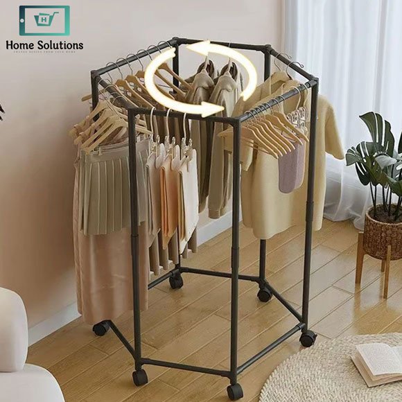 Hexagonal Rotating Clothes Rack with Wheels | Metal Movable Clothing Storage Stand 6 Hexagonal Rotating Clothes Rack with Wheels | Metal Movable Clothing Storage Stand - Image 4