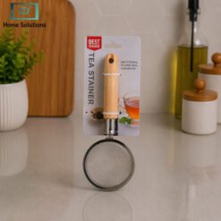 Stainless steel tea strainer with wooden handle