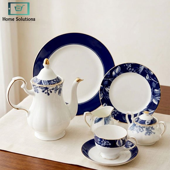 Elegant Porcelain Tea Set 24 Pieces - Blue and White Floral 3 Elegant porcelain tea set