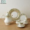 Elegant Porcelain Tea Set 24 Pieces - Green & Gold Rimmed 1 Elegant porcelain tea set