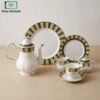 Elegant Porcelain Tea Set 24 Pieces - Olive & Gold Striped 2 Elegant porcelain tea set