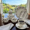 Super Bone China Tea Set 24 pcs - Silver Floral 2 Super Bone China Tea Set with Floral Design and Gold Accents