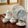 Super Bone China Tea Set 24 pcs 2 Super Bone China Tea Set with Floral Design and Gold Accents